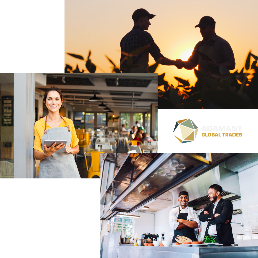 Adamant Global Trades - Stack of photos representing our methods of work in collaboration, with flexibility, reliability, in partnership, and with promptness